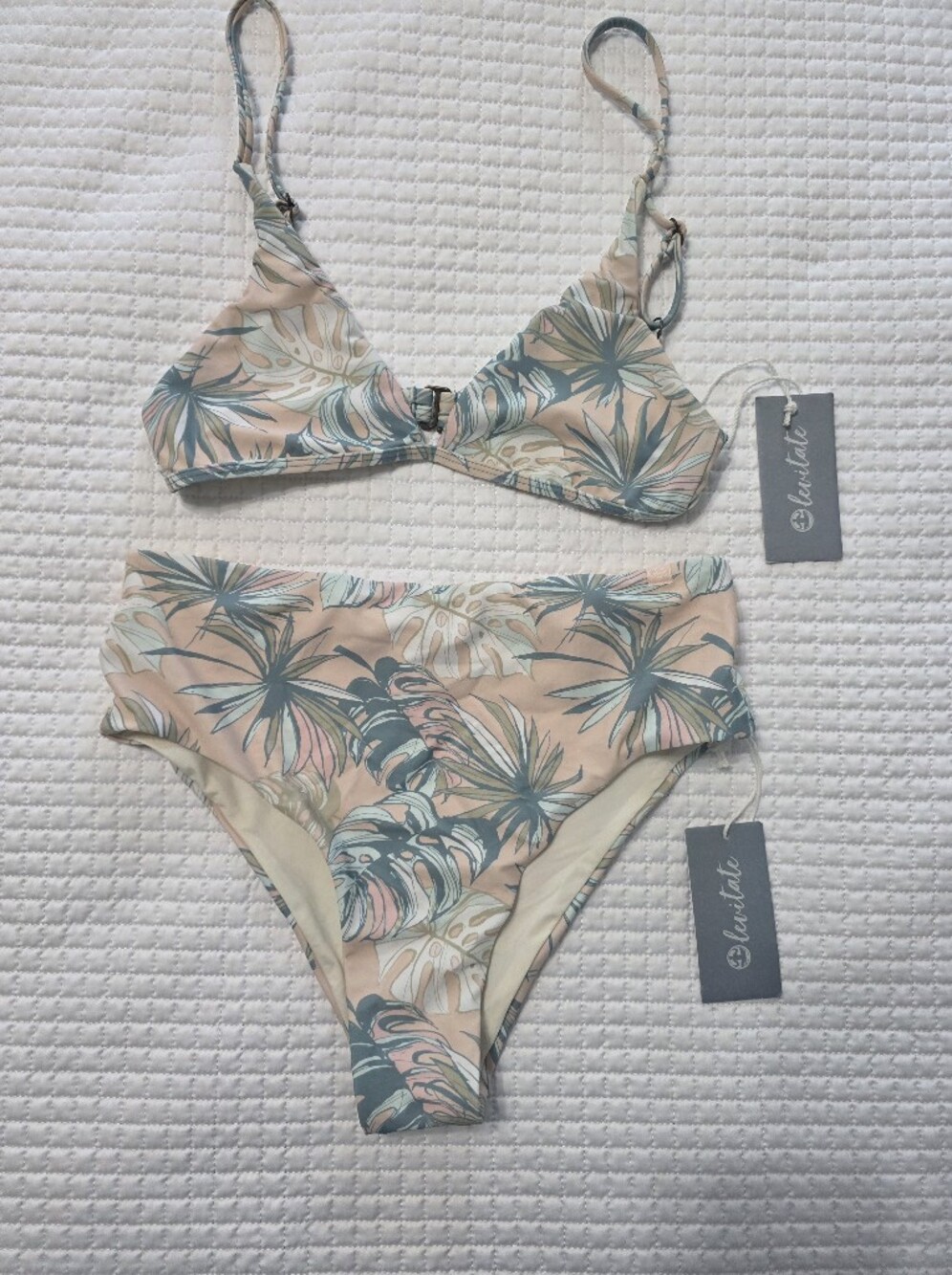 NWT Levitate Peach & Light Blue Tropical High-Waist Bikini Set